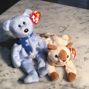 2 Ty Animals, 1999 Holiday Teddy And Snip the Cat